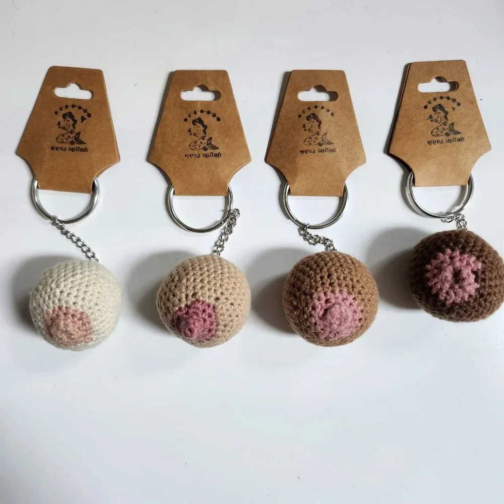 Handmade Crochet Boob Keychain - Picture 2 of 5